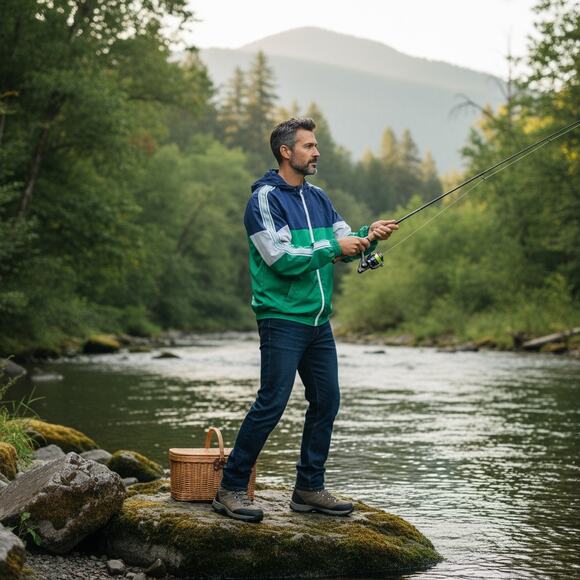 Unisex Windbreaker Color Block🔵🟢 🤍Hoodie Medium Blue Turquoise Flaws - Picture 13 of 14